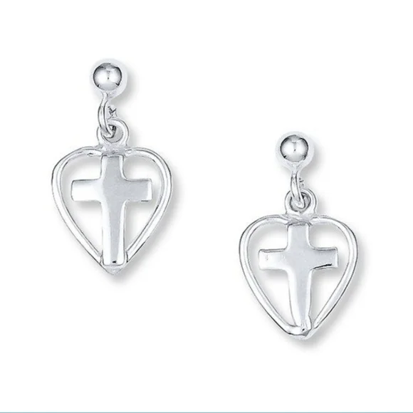 Beautiful vibrant sterling silver heart shaped cross earrings - Picture 1 of 2